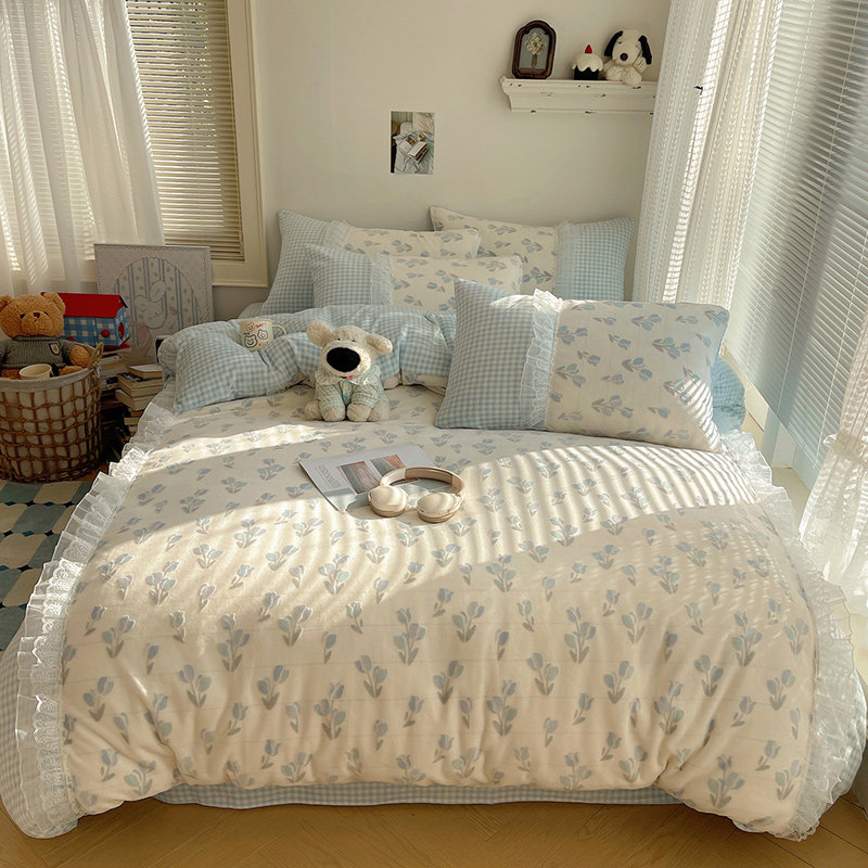 加厚牛奶绒四件套2025新款冬季保暖法兰珊瑚毛绒绒被套床单三件套