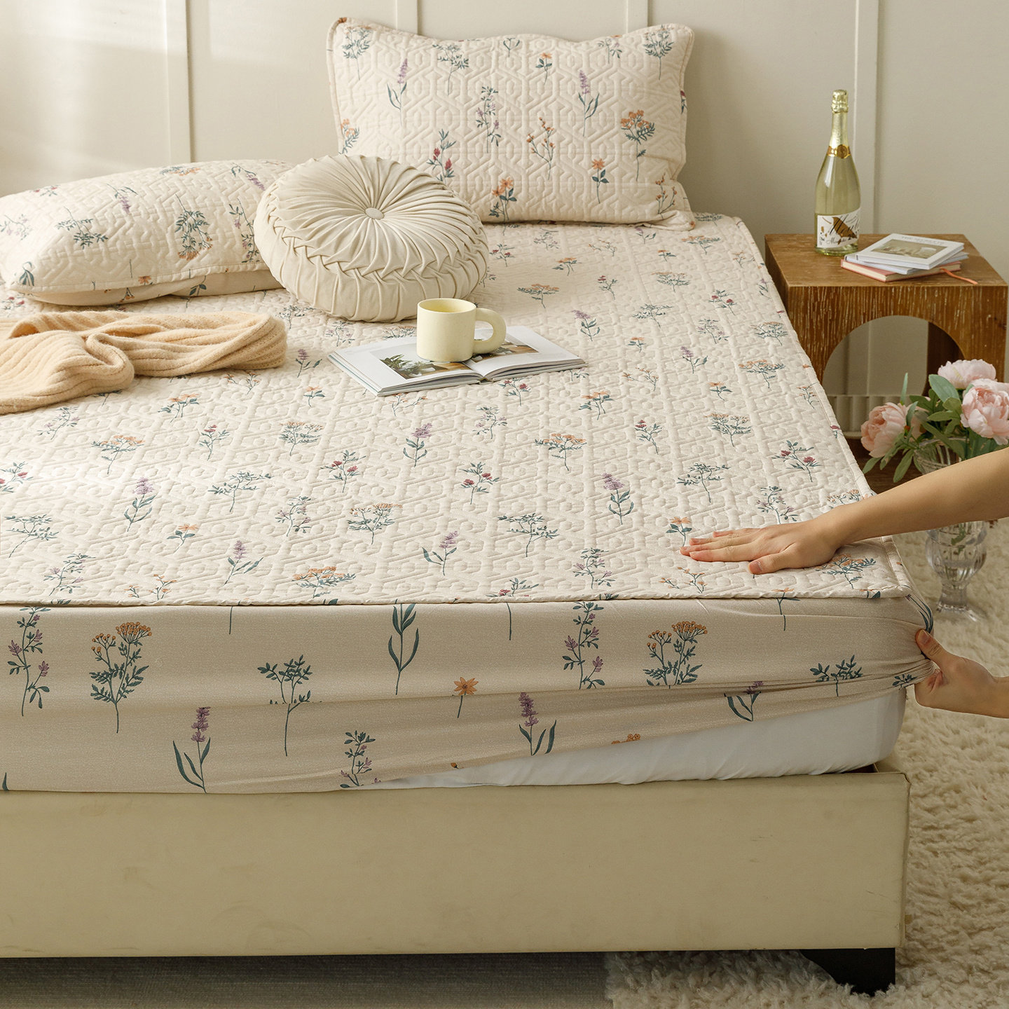 清新简约全棉印花夹棉床笠四季通用床垫隔脏保护罩2026新款床套罩