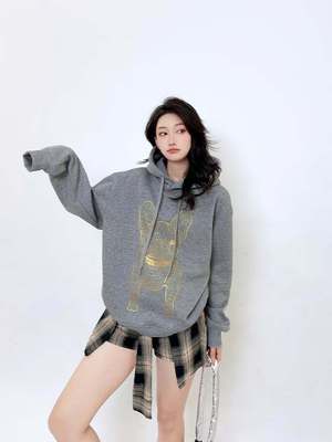 2025lifework新款冬季加绒连帽前后印花男女同款免税店正品24175