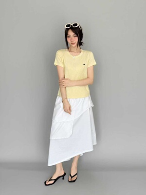 6637纯棉小标刺绣短袖宽松女士爆款时尚纯色小版显瘦百搭