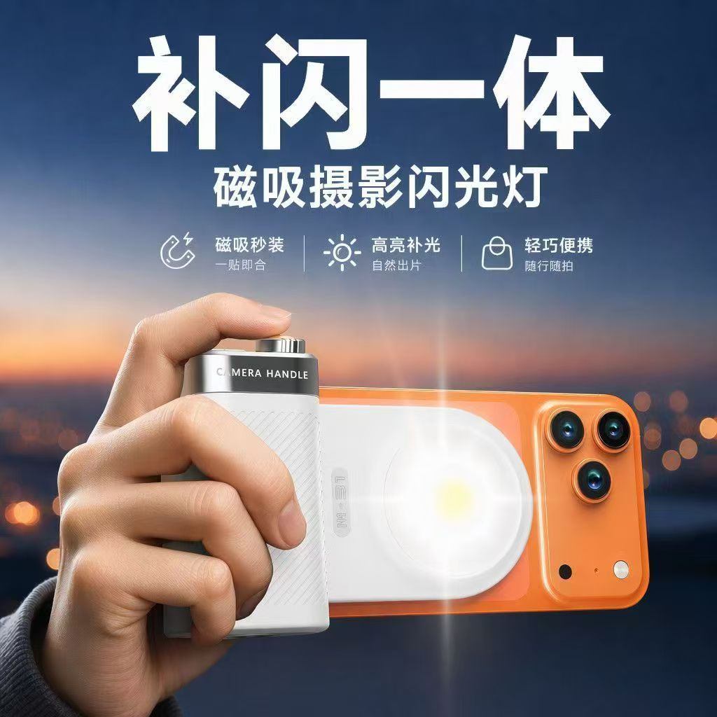 手机拍摄手柄秒变相机拍摄快门变焦蓝牙磁吸摄影闪光灯手柄一体横竖拍便携式遥控变焦助拍器拍照常亮美颜灯