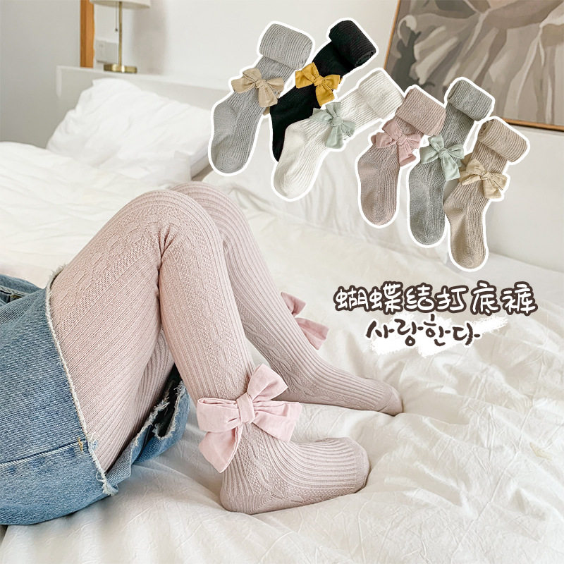 儿童连裤袜26秋季新款韩版蝴蝶结女童裤袜宝宝婴儿大pp开档连体袜