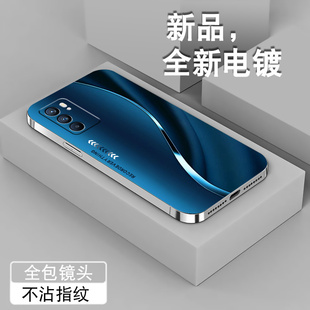 炫彩银光蓝适用opporeno6手机壳reno5新款reno6pro全包Reno5k电镀银pro+保护套防摔创意男女高级软硅胶潮外壳