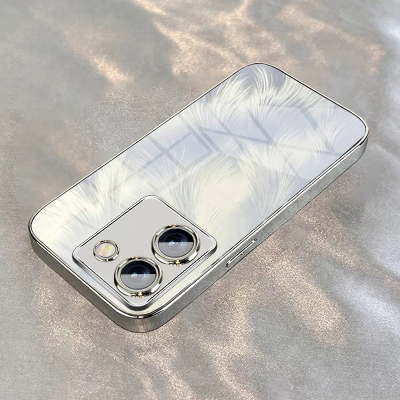 适用vivoy78+手机壳y73s新款y76s电镀银玻璃y77e全包t1版y70s防摔y78m网红男女小众高级感y78t鎏金羽毛保护套