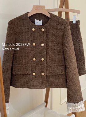 M.studio漫莎小香风羽绒套装短款外套半身a字短裙2023冬季新款潮