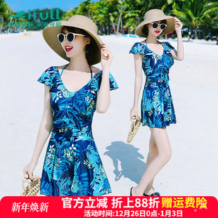 韩国ins泡温泉连体裙式 宜肤游泳衣女保守2025年新款 显瘦遮肚大码