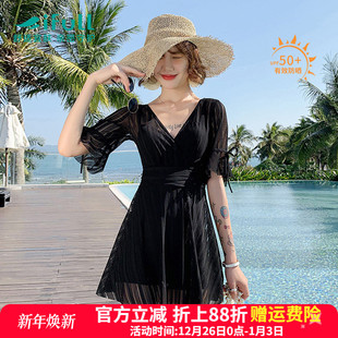 宜肤泳衣女保守2025新款 连体遮肚显瘦韩国ins胖mm冬天泡温泉 大码