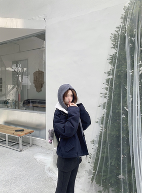 Zzhen珍珍 2026新款撞色翻毛领工装羽绒服中长款保暖显瘦外套