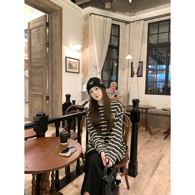 珍珍家拿捏韩女感春季百搭慵懒宽松T恤显瘦厚打底上衣2025年新款