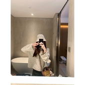 宽松长袖 Zzhen 新款 春季 上衣女 温柔镂空网纱设计圆领绵羊毛针织衫