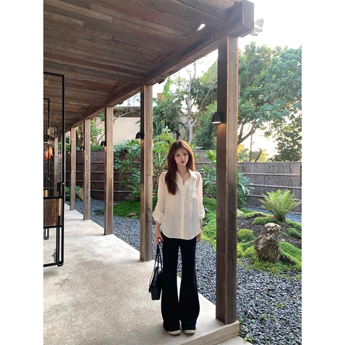 Zzhen珍珍建模计划显瘦jue绝子黑色高腰简约微喇裤休闲长裤马蹄裤