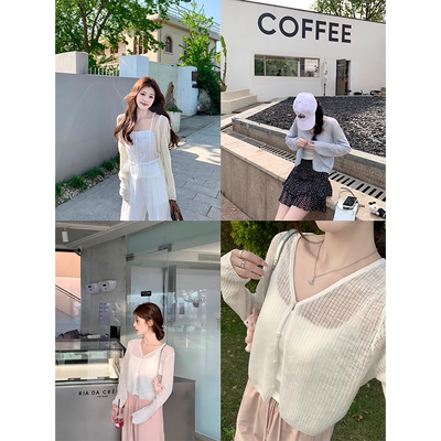 珍珍家如风开衫朦胧微透薄款防晒针织小衫夏季空调罩衫短款小上衣