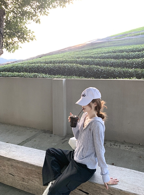 珍珍家 南韩feel绞花针织连帽开衫设计感秋季百搭软糯毛衣外套女