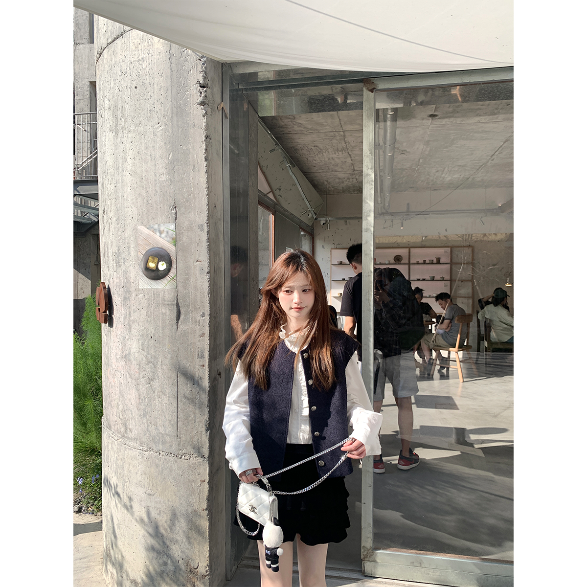 珍珍家莱赛尔花边长袖衬衫叠穿亮斜纹精致小香马甲两件套2025新款