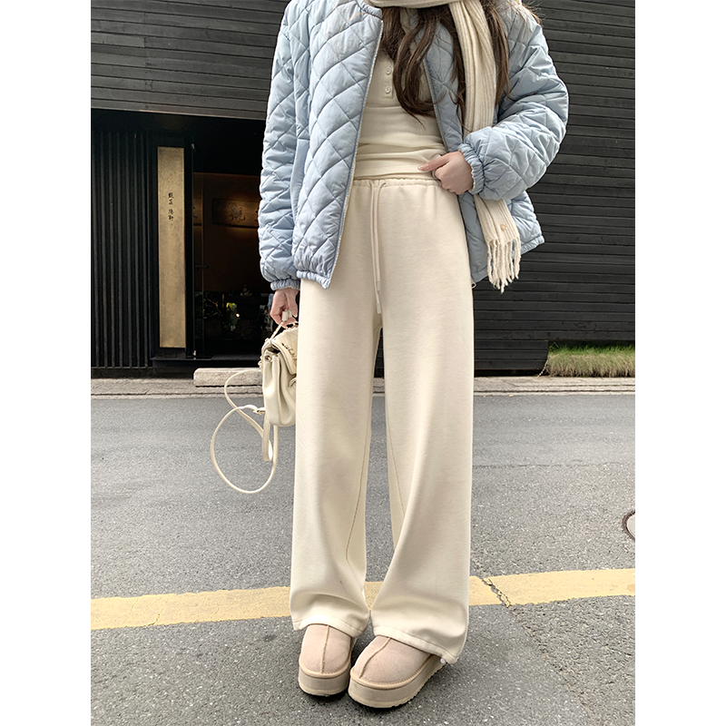 珍珍家腿精宝藏裤软糯绵羊毛系带慵懒直筒休闲裤小个子百搭阔腿裤