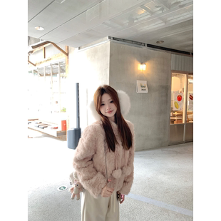 珍珍家雪绒麻薯可爱小富婆皮毛一体环保皮草羊羔毛小球球毛毛外套