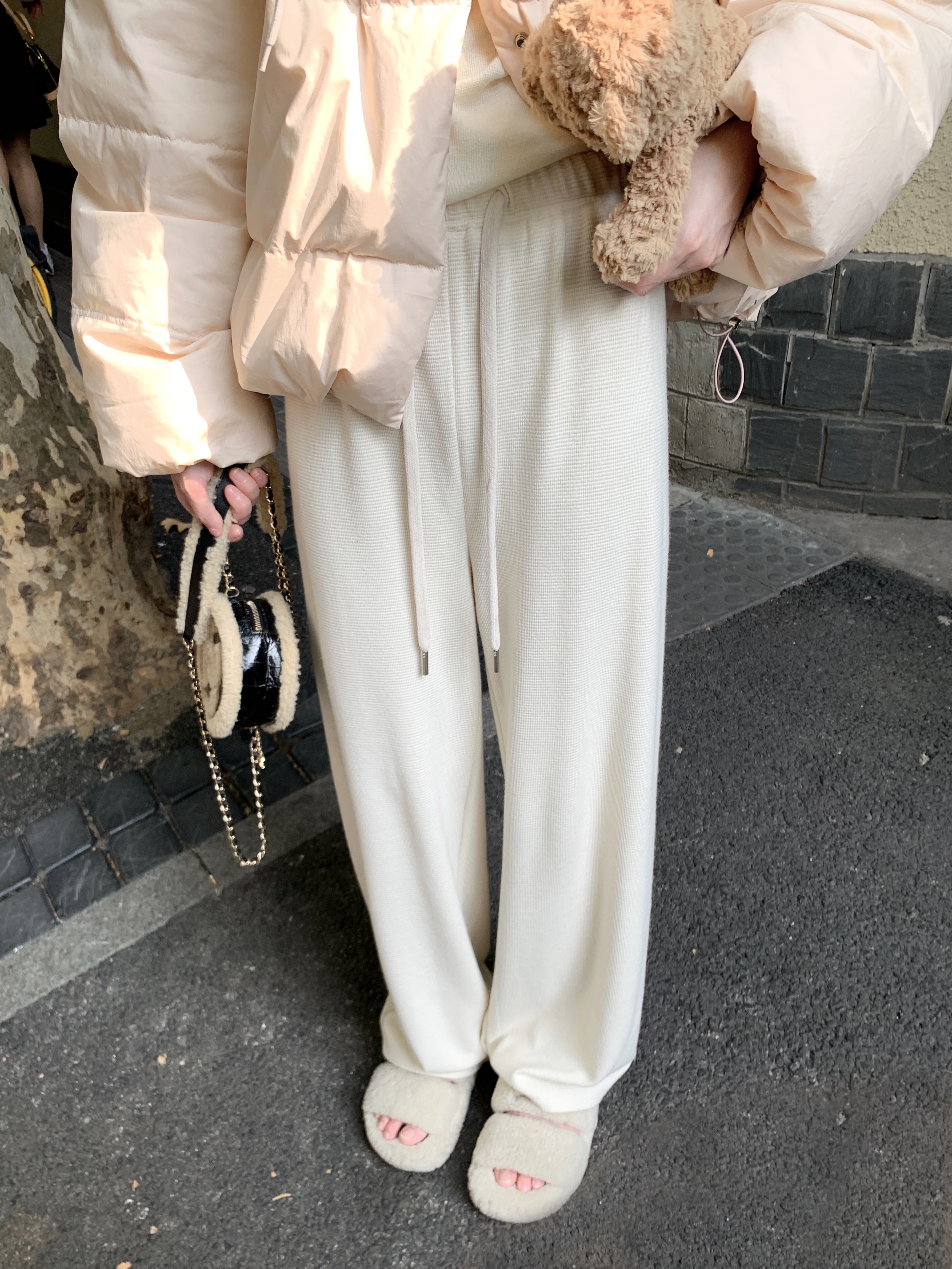 珍珍家秋冬宝藏裤软糯华夫格直筒休闲裤高腰显瘦百搭气质时尚长裤