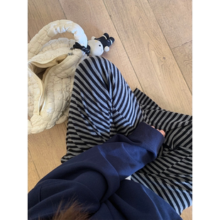百搭松紧腰直筒休闲裤 简约条纹裤 腔调感韩系时髦显瘦阔腿裤 Zzhen