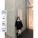 珍珍家赴约初雪全绵羊毛黑色拼毛毛翻领双面呢大衣中长款 毛呢外套