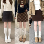 珍珍家 复古百搭高知温柔感A字三色毛呢半身裙小个子秋冬新款 半裙