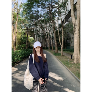 Zzhen 上衣 慵懒breeze可两穿松弛显瘦露肩卫衣宽松休闲藏蓝色新款