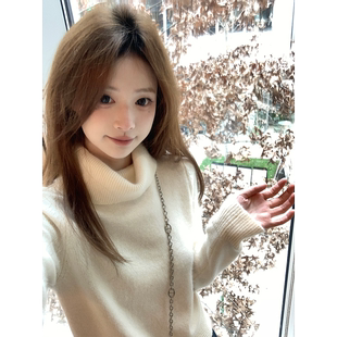 Zzhen珍珍 软糯柔软舒适浣熊绒羊毛高领针织毛衣秋冬新款保暖上衣