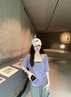 珍珍家轻盈呼吸感慵懒罩衫自带bra吊带嗲嗲两件套轻薄防晒叠穿T恤