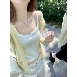 Zzhen偏爱柔软百搭亲肤蕾丝花边少女纯欲吊带背心新款打底上衣