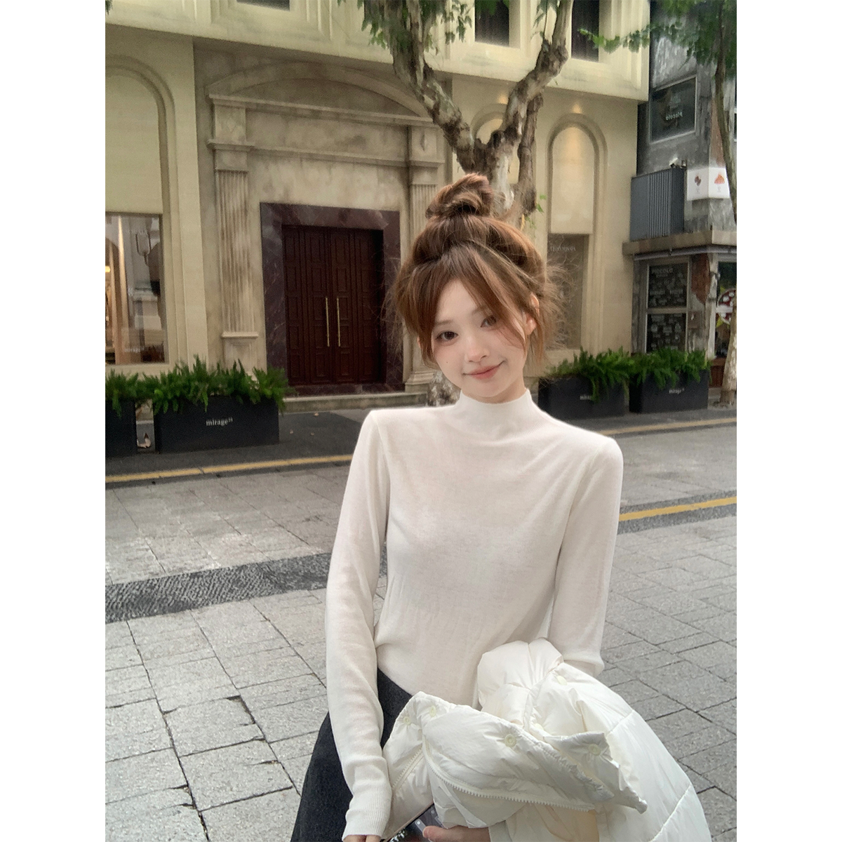 珍珍家曲线助攻百搭小甜豆舒适高领羊毛针织打底秋冬新款内搭上衣