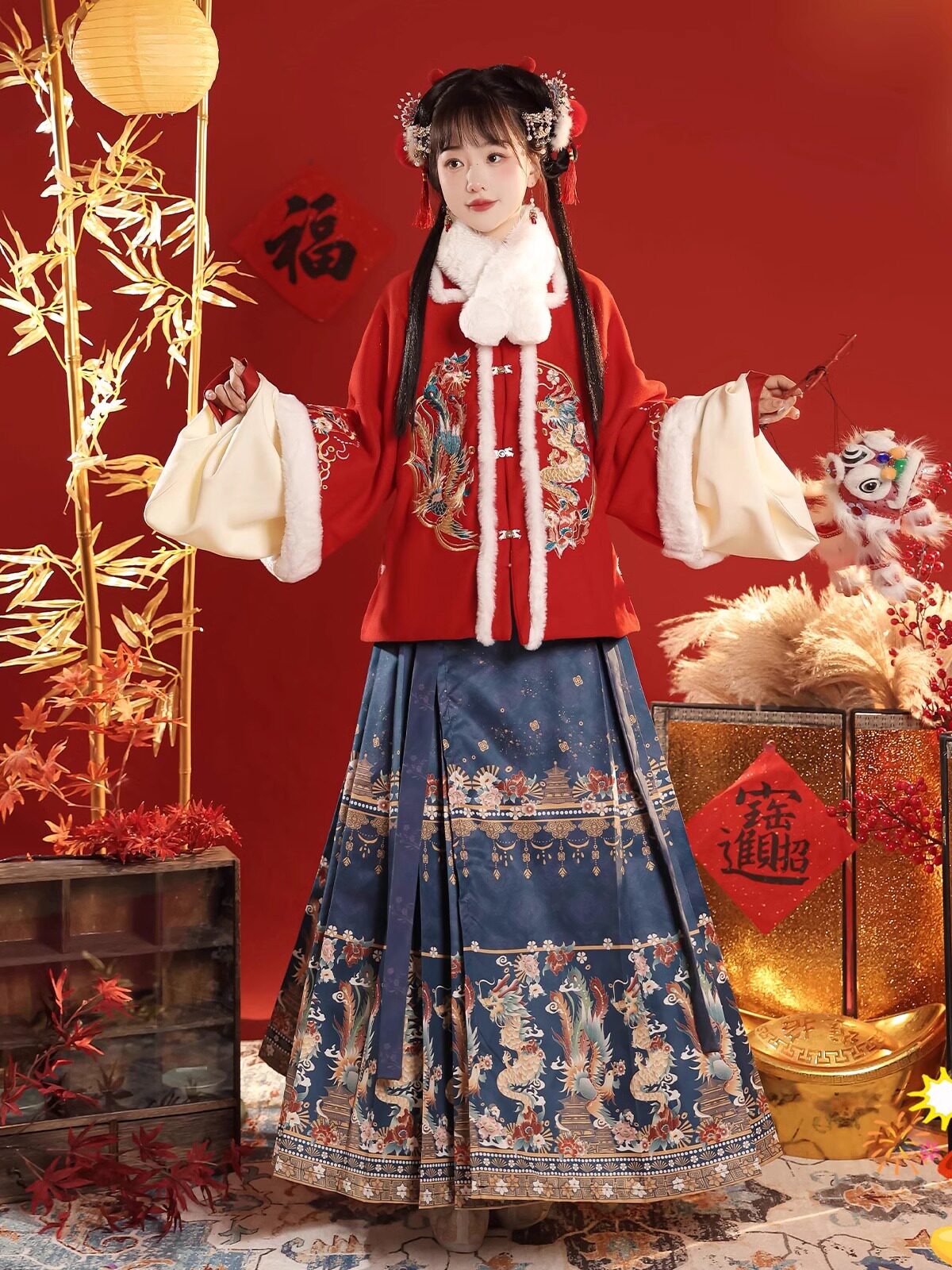 瑶台月下原创汉服明制袄裙加绒加厚冬季方领重工绣花中国风拜年服