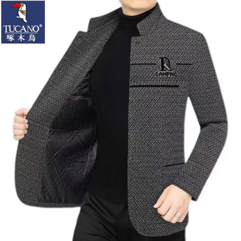 啄木鸟秋冬款毛呢夹克男中年商务休闲男士加厚中山装外套爸爸装,男装,毛呢大衣,淘宝优惠券,粉丝福利购,淘宝优惠卷