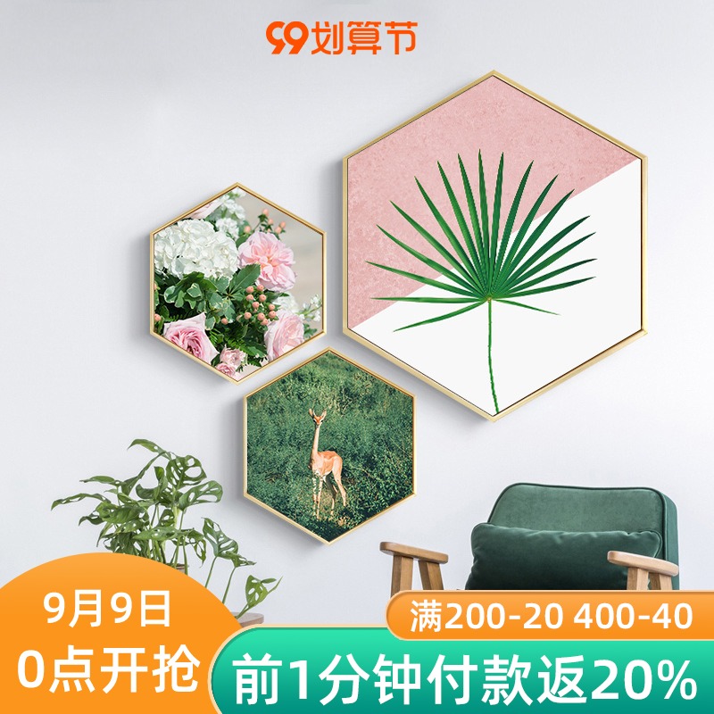 现代简约六边形创意绿植客厅装饰画