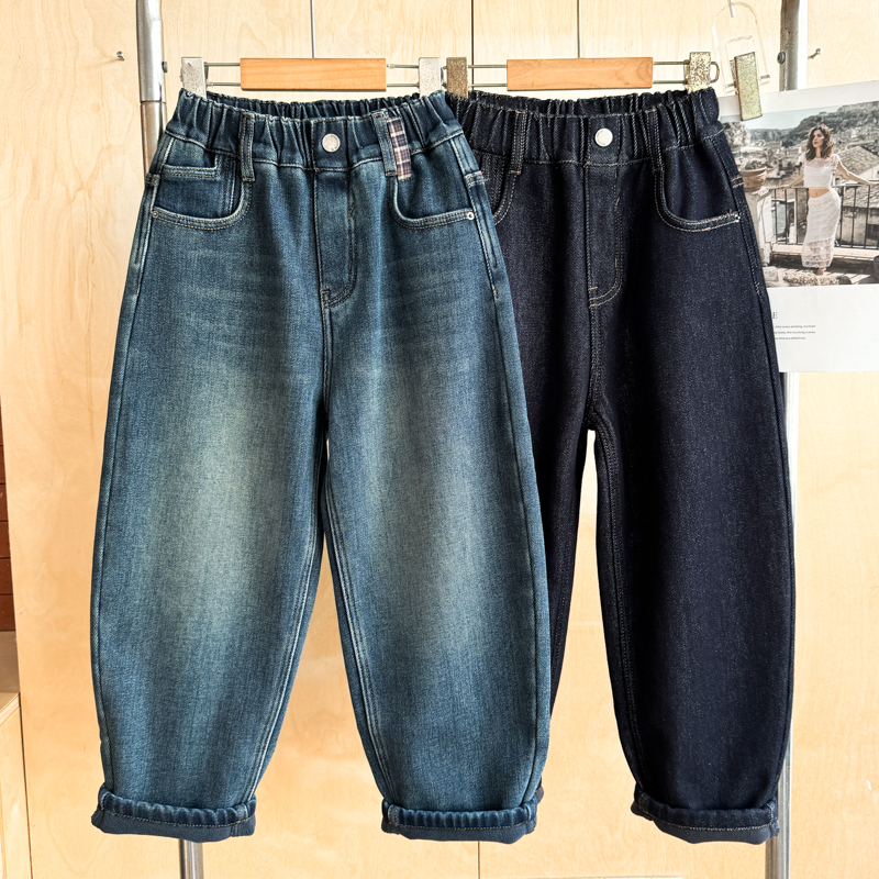 男童加绒牛仔裤冬款2025新款