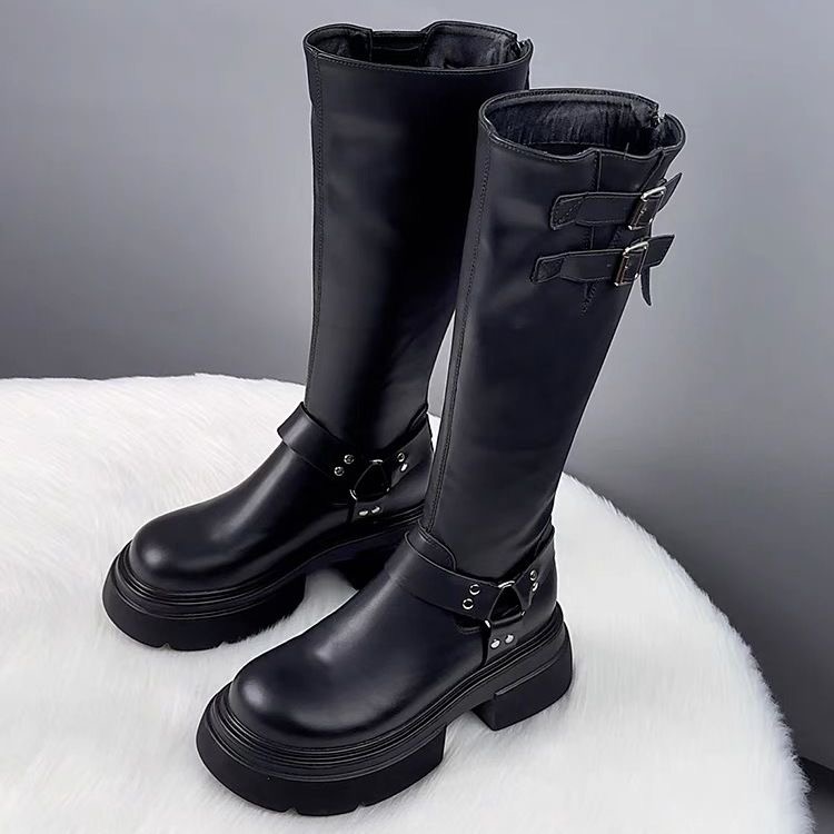 长筒靴女小个子厚底皮靴