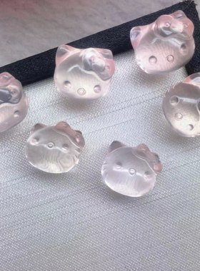 天然粉晶Kitty凯迪猫可爱卡通猫咪吊坠项链挂件diy手链小提溜配饰