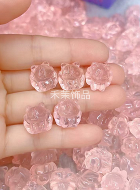 天然粉水晶九尾狐雕刻件手工DIY手链项链吊坠滴溜串饰水晶配件