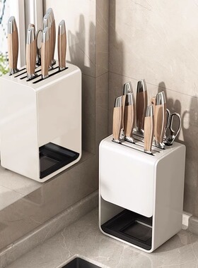 白色厨房刀架置物架台面放菜刀架一体壁挂式家用刀具收纳架刀座