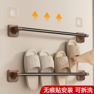 壁挂拖鞋架卫生间中古风胡桃木色免打孔置物架浴室厕所鞋子收纳架