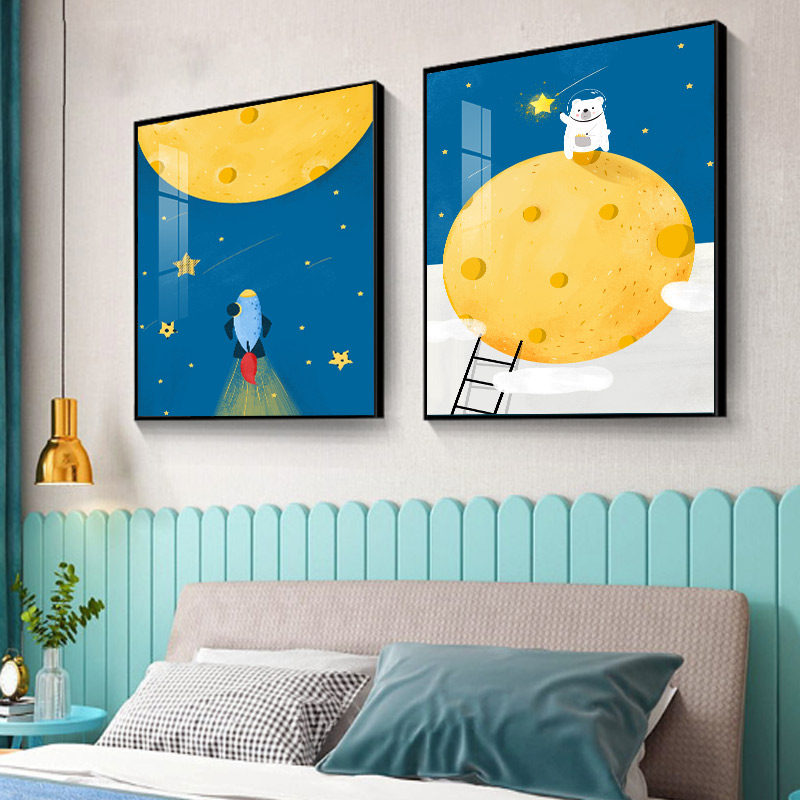 幼儿园儿童房间装饰画背景墙画壁画可爱简约男孩卧室床头创意挂画