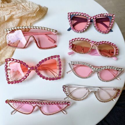 粉色系带砖欧美时尚大框镶钻太阳眼镜走秀墨镜个性跨境sunglasses