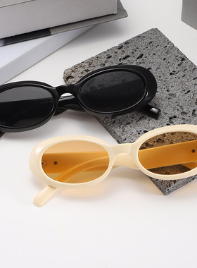 2025新款欧美复古椭圆小框墨镜女
