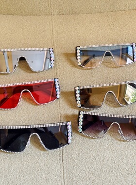 连体镜片欧美时尚镶钻太阳镜女