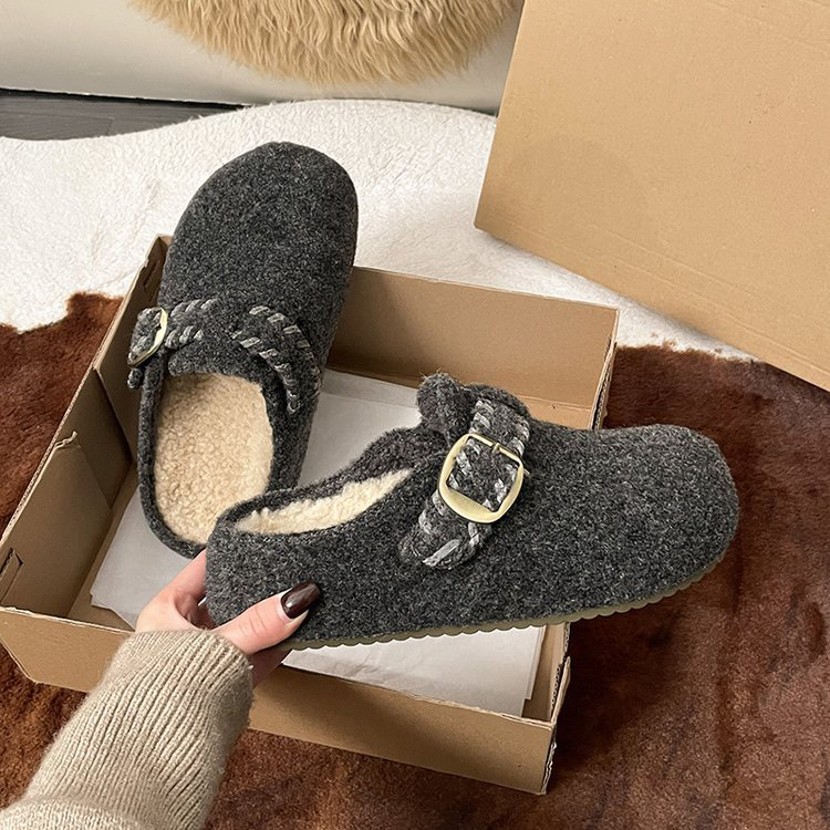 毛毛鞋女冬外穿2025新款一脚蹬加绒内增高小个子一字扣保暖棉鞋