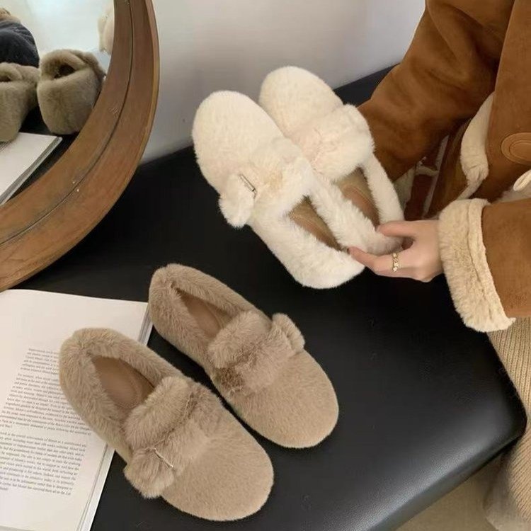 加绒毛毛鞋女冬外穿兔毛保暖棉鞋