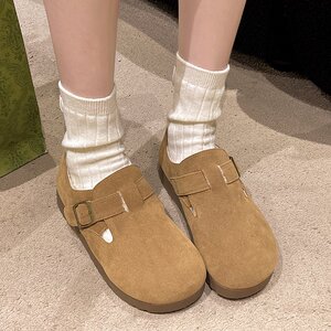 全包勃肯鞋女2024秋冬厚底钓鱼一脚蹬懒人加绒单鞋丑萌博肯毛毛鞋