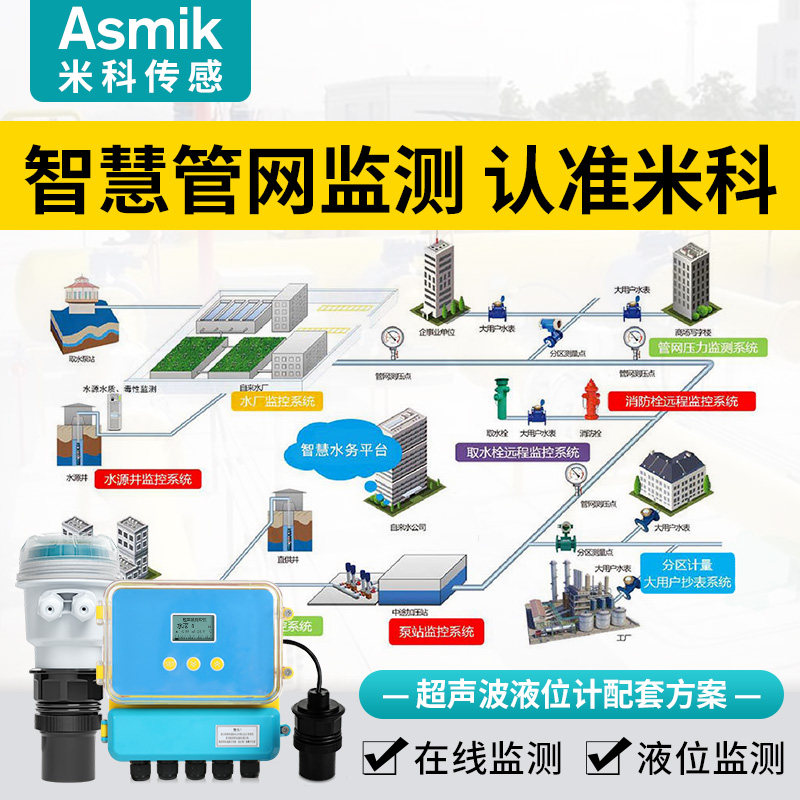 米科超声波液位计智慧管网在线监测一体分体式4-20mA变送器传感器