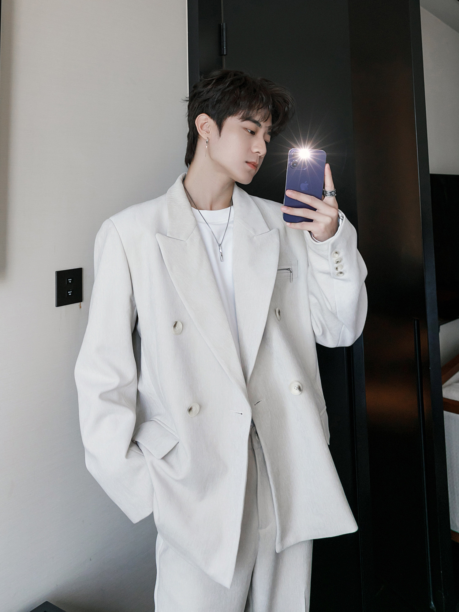 CHICERRO 시칠리아 남성 루즈한 직진 고급 기질과 잘생긴 젊은 한국식 캐주얼 슈트