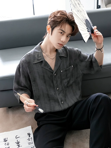 Чикерро Сицилия Тонкая новая китайская рубашка в стиле китайского стиля мужская дышащая легкая роскошная дизайн топ -модный