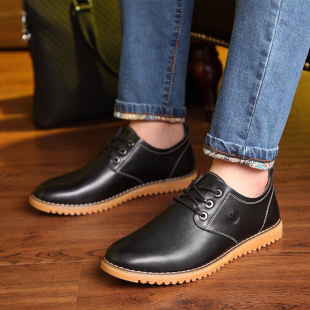 男鞋 男士 英伦 春季 2020新款 真牛皮休闲黑色皮鞋 男潮流牛筋底单鞋