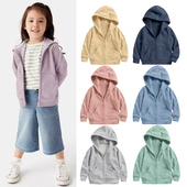 春款 中小童男女童休闲拉链衫 儿童初秋外套百搭纯色连帽开衫 26新款